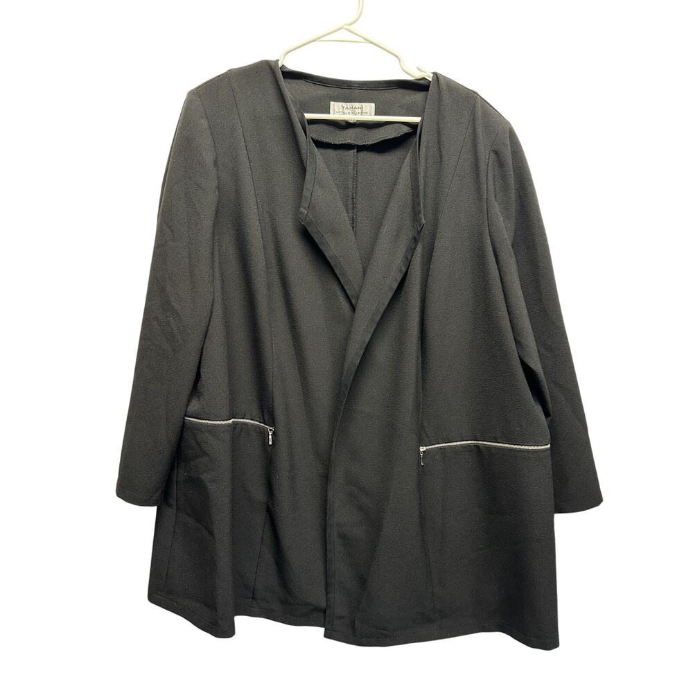 Tahari‎ Arthur S Levine Women Black Duster Cardigan Zipper Pockets 22W